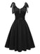 [Pre-Sale] Black 1950s Strap Bow Pearl Satin Belted Dress