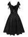 [Pre-Sale] Black 1950s Strap Bow Pearl Satin Belted Dress