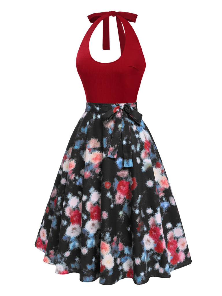 [Pre-Sale] Red 1950s Halterneck Floral Dress