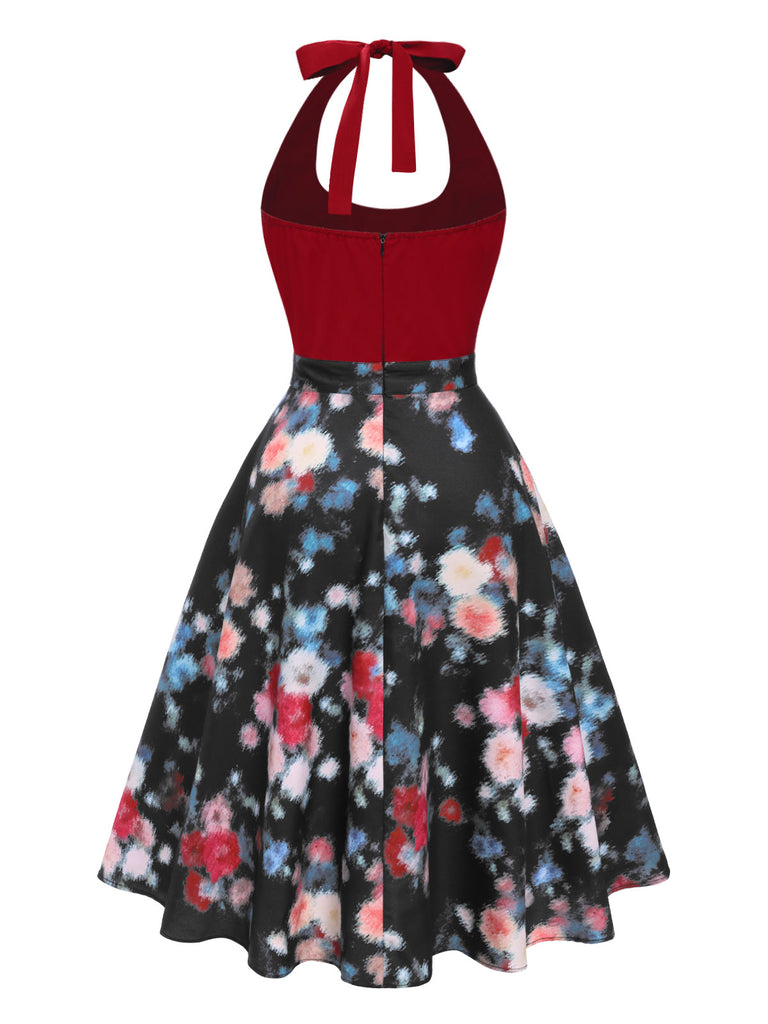 [Pre-Sale] Red 1950s Halterneck Floral Dress