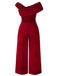 [Plus Size] Red 1950s Velvet Off Shoulder Button Jumpsuit