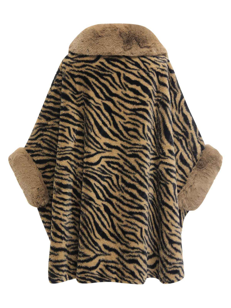 Camel 1970s Fur Tiger Stripe Cape Coat