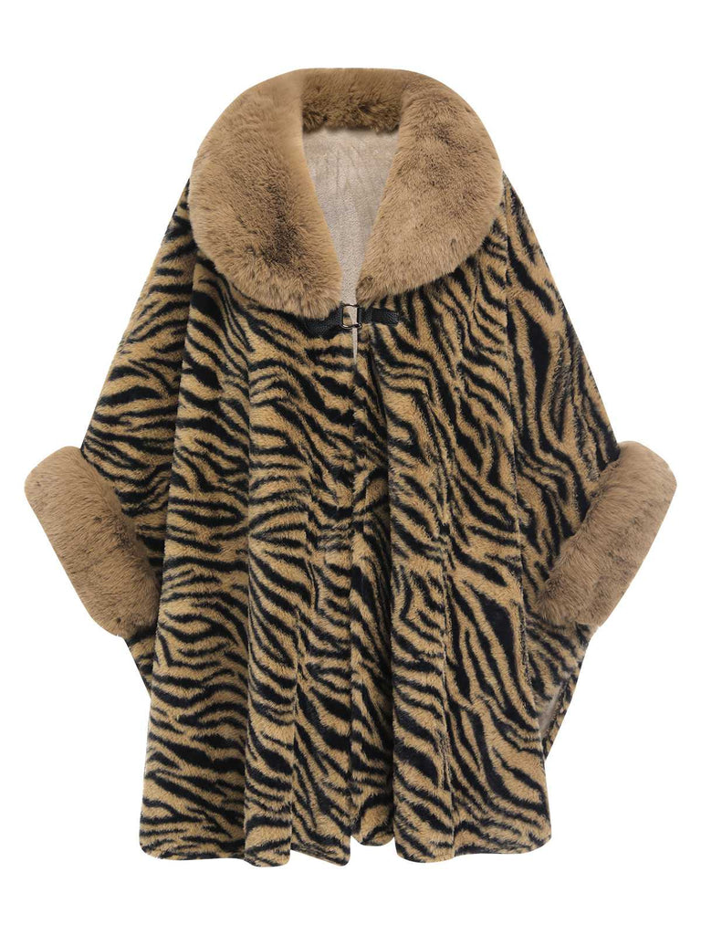 Camel 1970s Fur Tiger Stripe Cape Coat