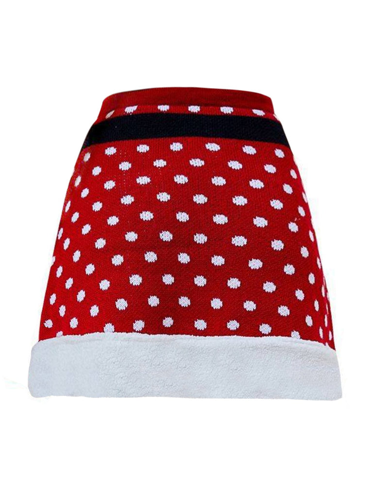 Red 1950s Christmas Polka Dots Knit Skirt