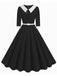 1950s Contrast Tie Neck Belted Lapel Dress