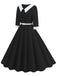 1950s Contrast Tie Neck Belted Lapel Dress