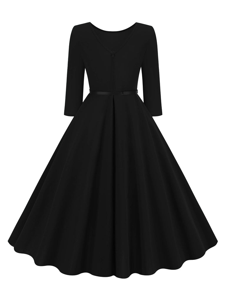 1950s Solid Belted Swing Dress