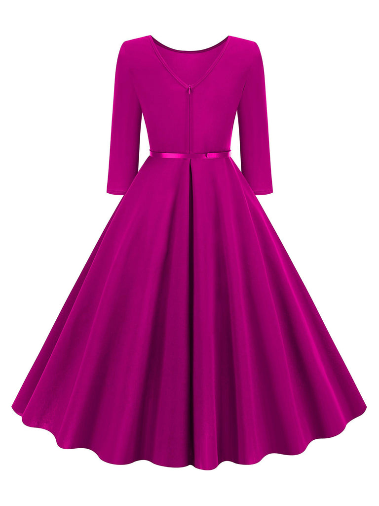 1950s Solid Belted Swing Dress