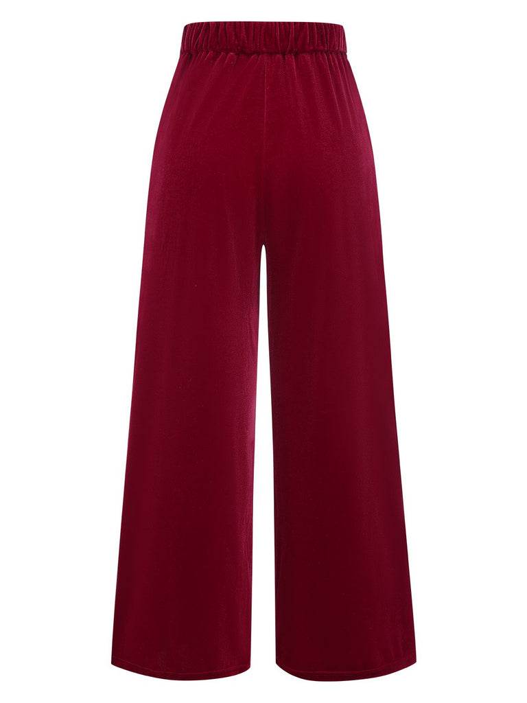 1950s Velvet High-Waist Solid Pants