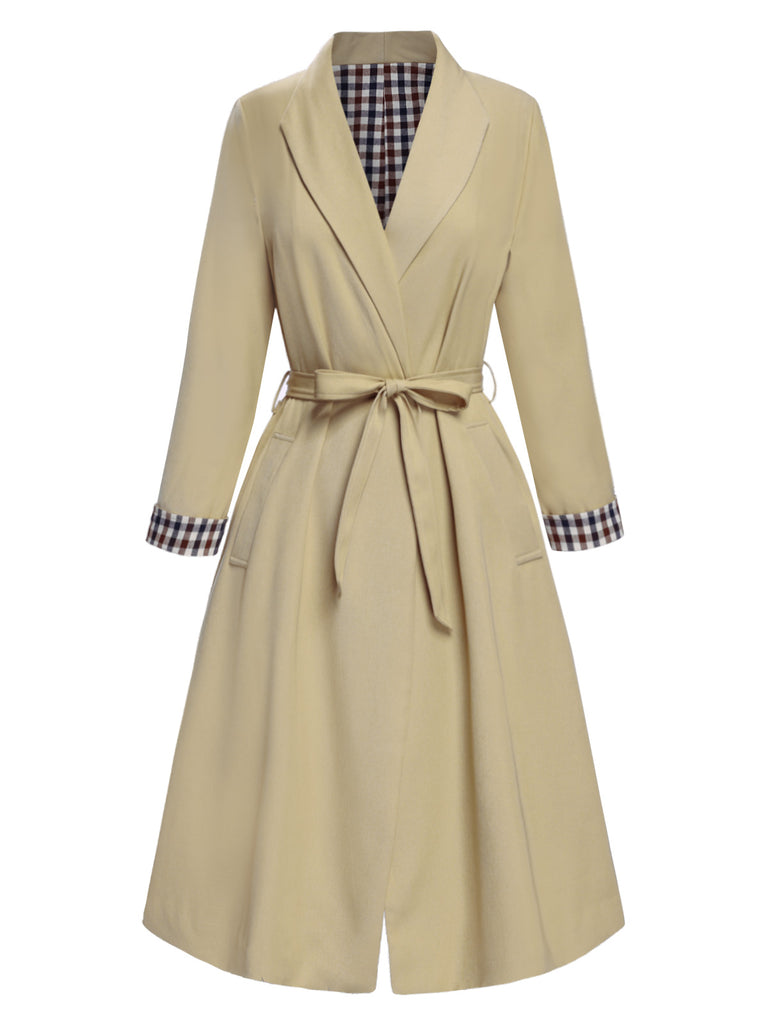 [Pre-Sale] Khaki 1950s Lapel Plaid Lined Coat