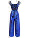 [Pre-Sale] Blue 1950s Square Neck Butterfly Sequined Jumpsuit