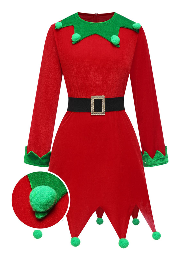 Red 1980s Christmas Elf Costume Dress Set