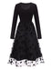 Black 1950s Floral Mesh Patchwork Dress