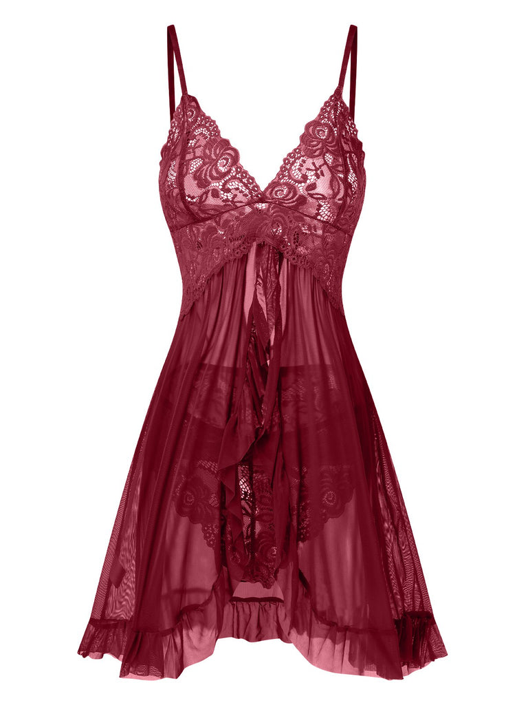 1950s Spaghetti Straps Lace Sheer Nightdress