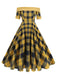 1950s Off-Shoulder Vintage Patchwork Plaids Dress