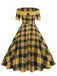 1950s Off-Shoulder Vintage Patchwork Plaids Dress