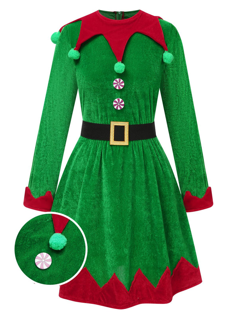 Green 1940s Christmas Elf Dress Set