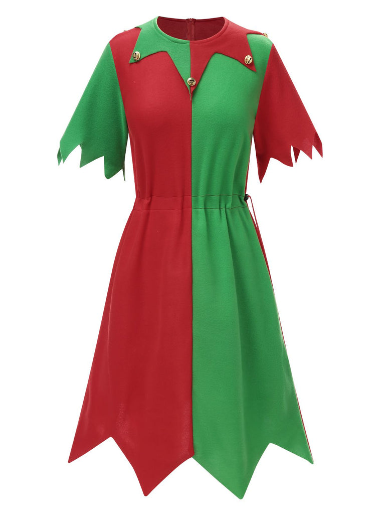 1980s Jagged Christmas Hem Elf Costume Dress Set