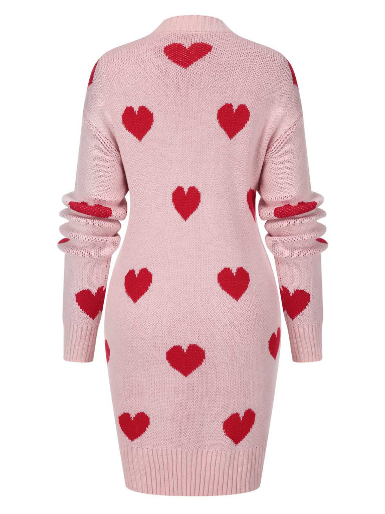 Pink 1930s Heart Long Knitted Cardigan