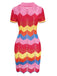 1970s Colorful Knitted Lapel Dress