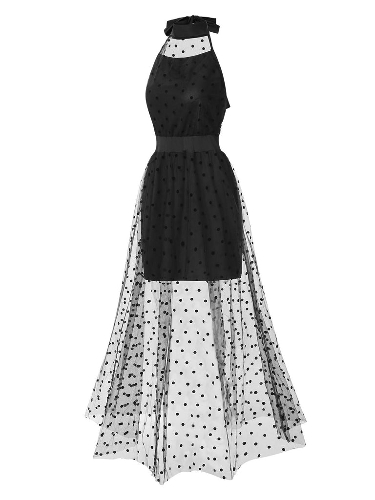 [Pre-Sale] Black 1950s Polka Dots Mesh Patchwork Dress