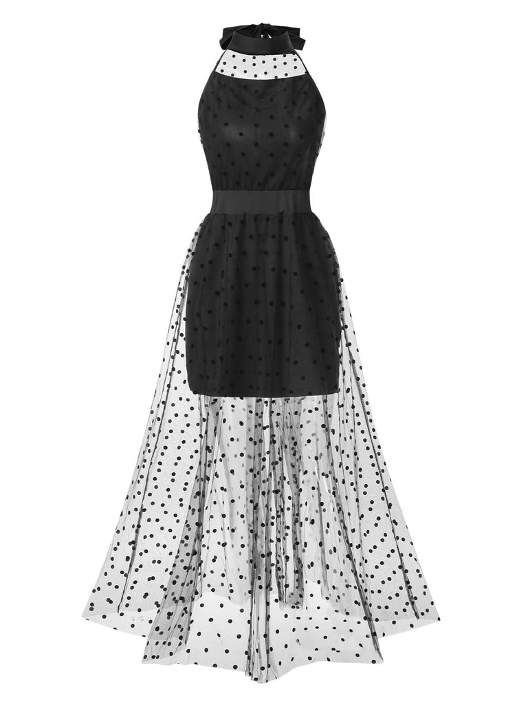 [Pre-Sale] Black 1950s Polka Dots Mesh Patchwork Dress