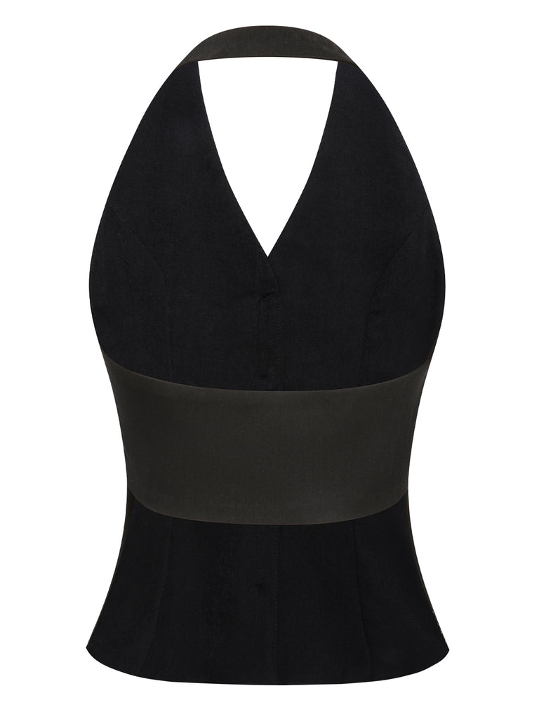 Black 1930s Halter Neck Vest Top