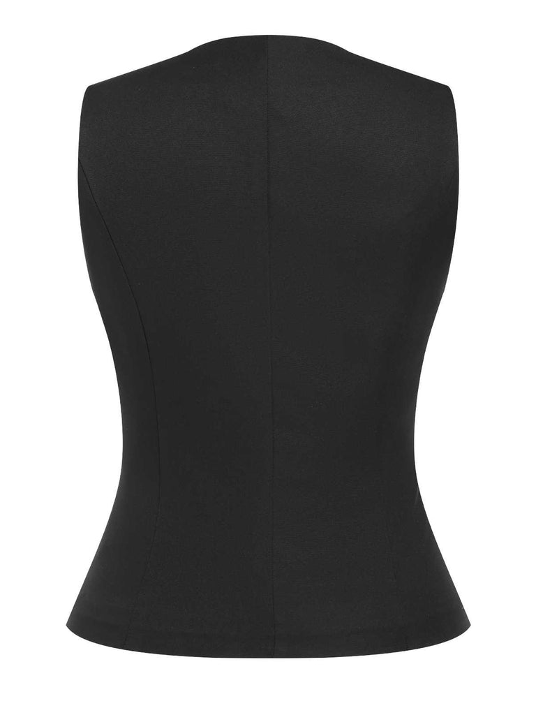 Black 1930s Sleeveless Solid Vest