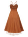 Brown 1950s Spaghetti Strap Mesh Swing Dress