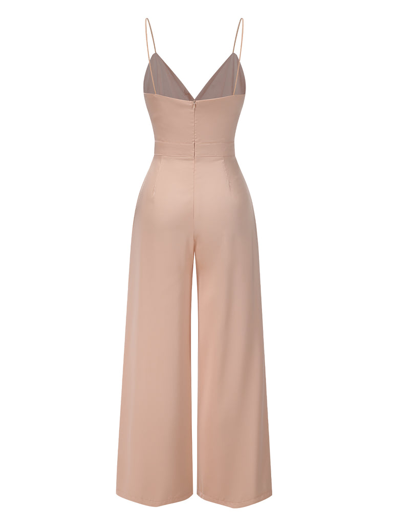 Pink 1930s Satin Spaghetti Straps Jumpsuit