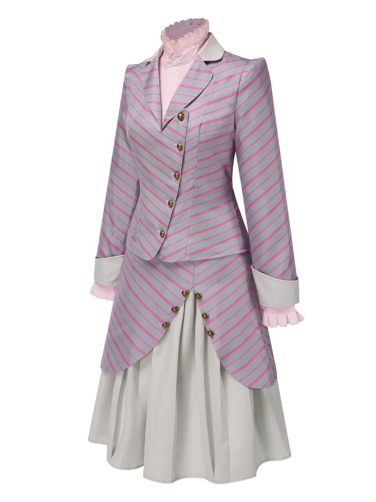 [Pre-Sale] 3PCS 1940s Ruffles Stripes Button Suit Set