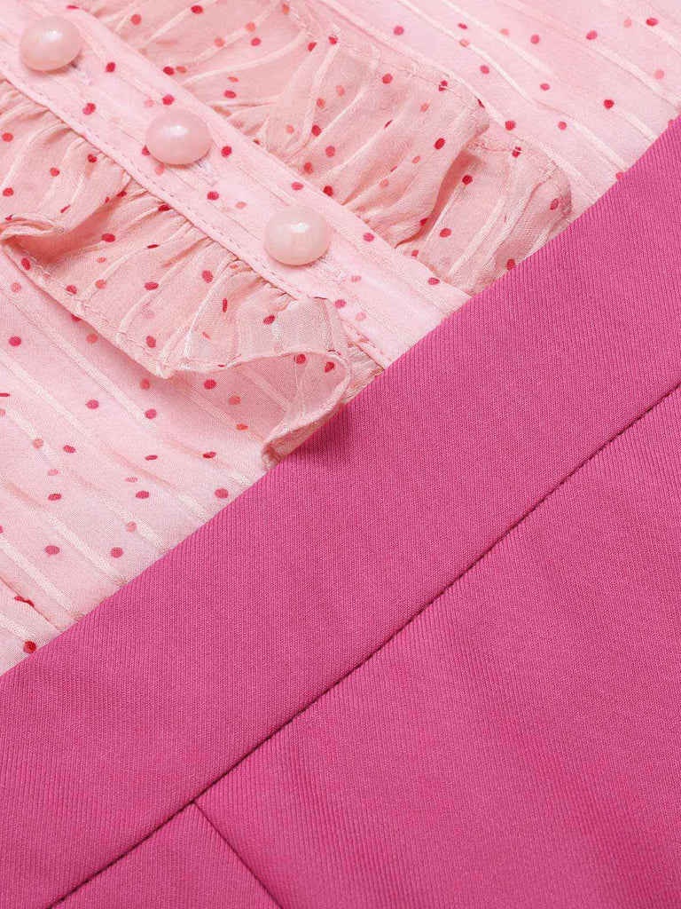 [Pre-Sale] Pink 1960s Dots Ruffled Stand Collar Dress