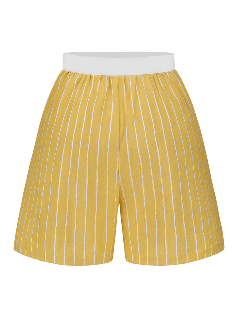 [Pre-Sale] Yellow 1950s High Waist Button Stripes Shorts