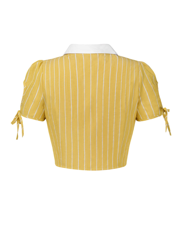 [Pre-Sale] Yellow 1950s Stripes Tie-Front Blouse