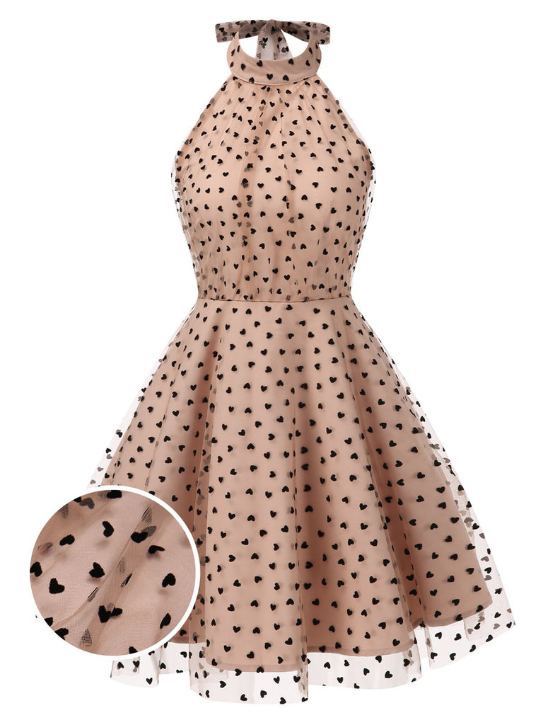 Beige 1940s Heart Mesh Halterneck Dress