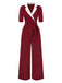 [Pre-Sale] Deep Red 1940s Notched Collar Bow Jumpsuit