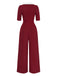 [Pre-Sale] Deep Red 1940s Notched Collar Bow Jumpsuit