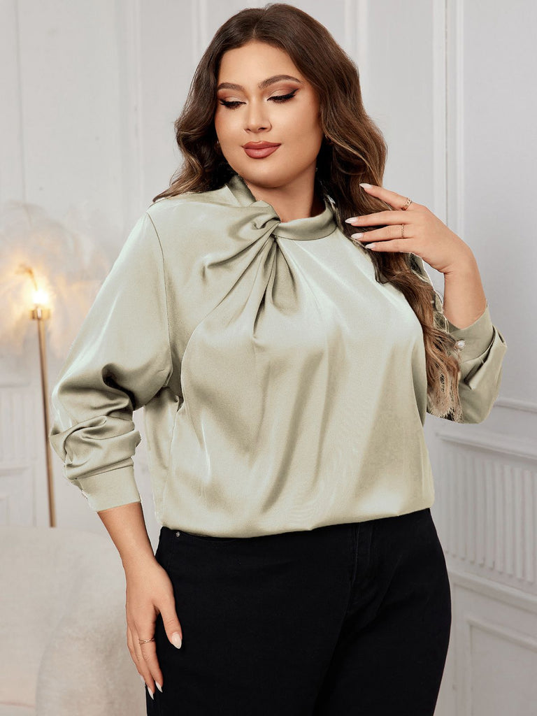 [Plus Size] 1950s Solid Twist Satin Blouse