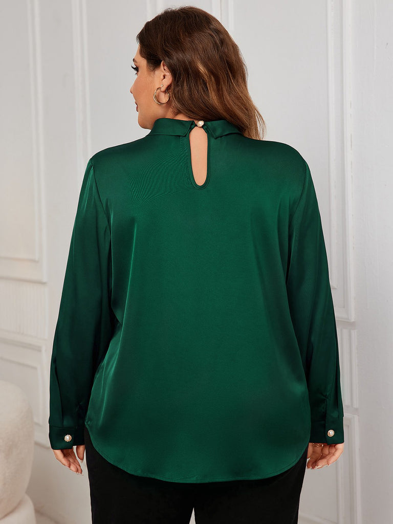 [Plus Size] 1950s Solid Twist Satin Blouse