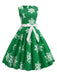 1950s Christmas Snowflake Sleeveless Belted Dress