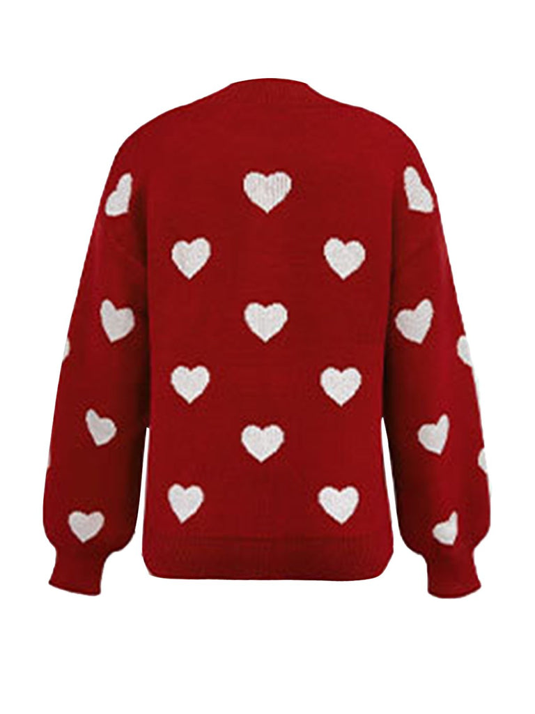 1950s Heart Dots Knitted Solid Sweater