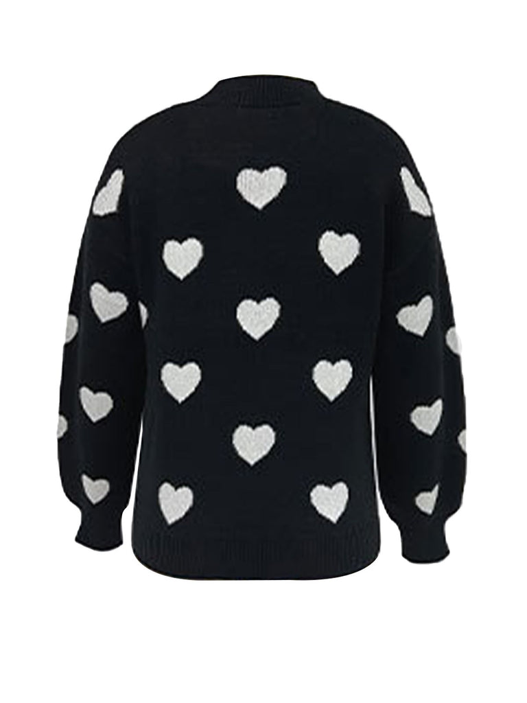 1950s Heart Dots Knitted Solid Sweater