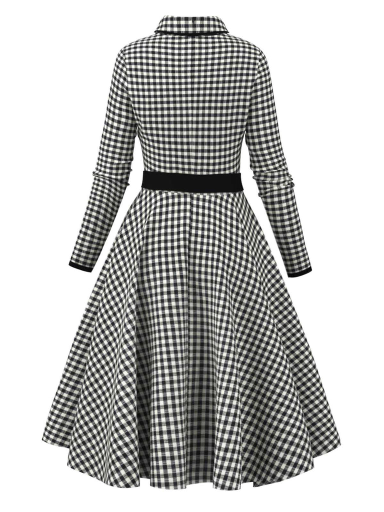 [Pre-Sale] Black 1950s Lapel Gingham Plaid Dress