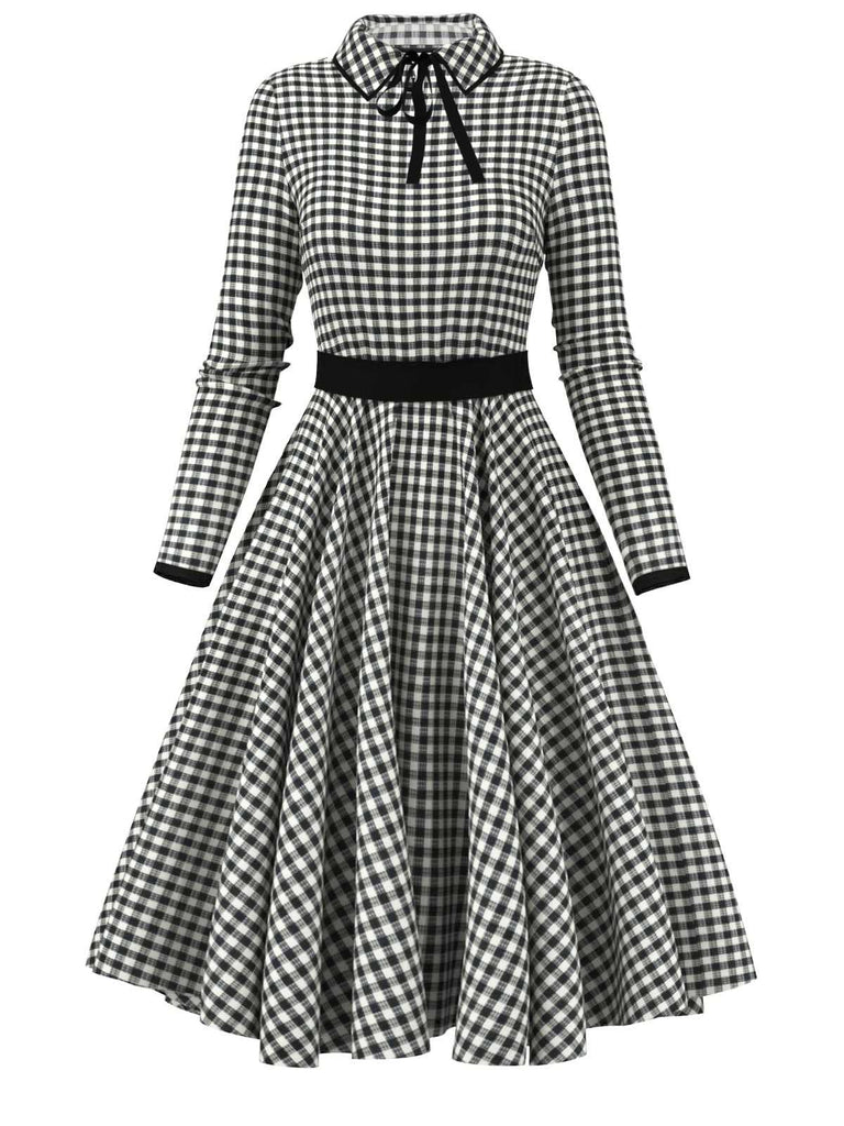 [Pre-Sale] Black 1950s Lapel Gingham Plaid Dress