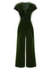 Green 1930s Buttoned V-Neck Velvet Jumpsuit