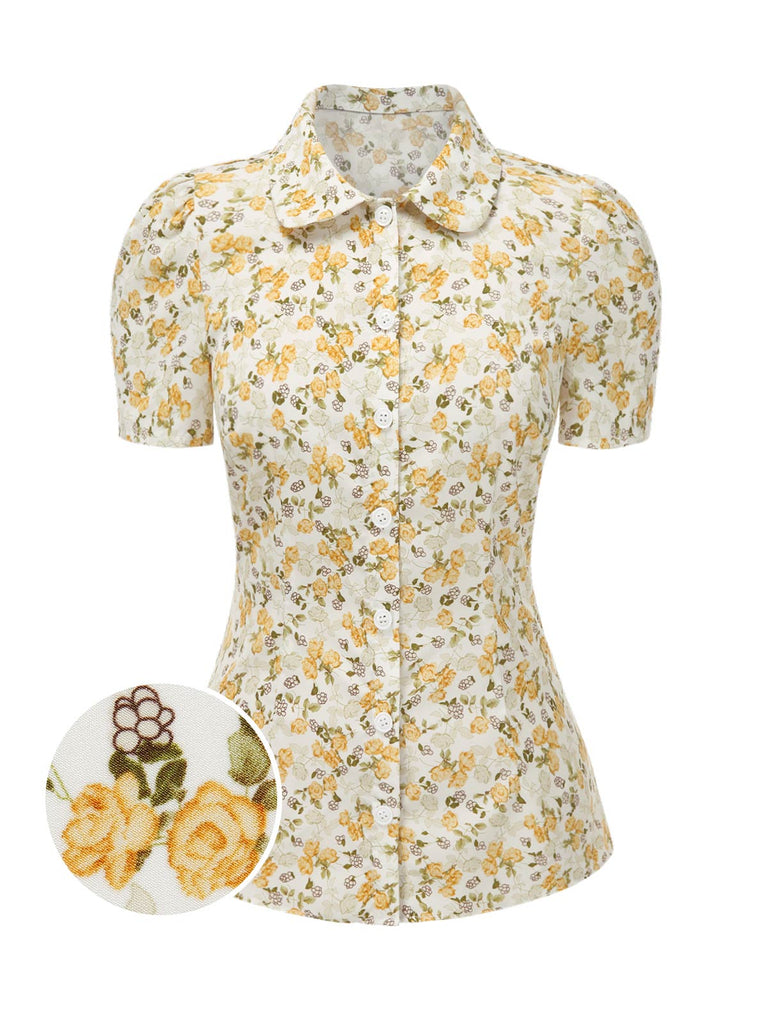 1940s Peter Pan Collar Ditsy Floral Blouse