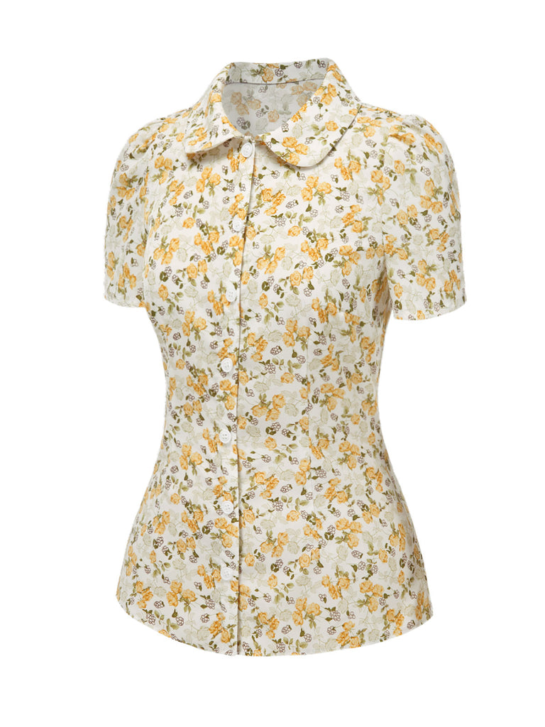 1940s Peter Pan Collar Ditsy Floral Blouse