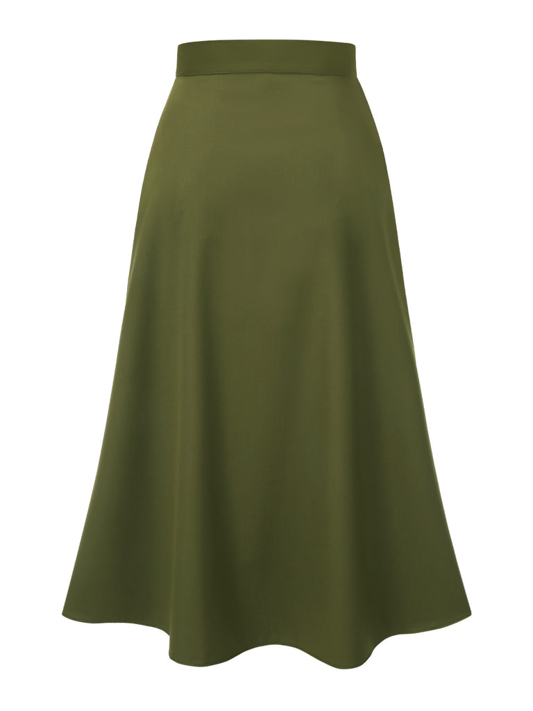 Olive Green 1940s Button Slit Skirt