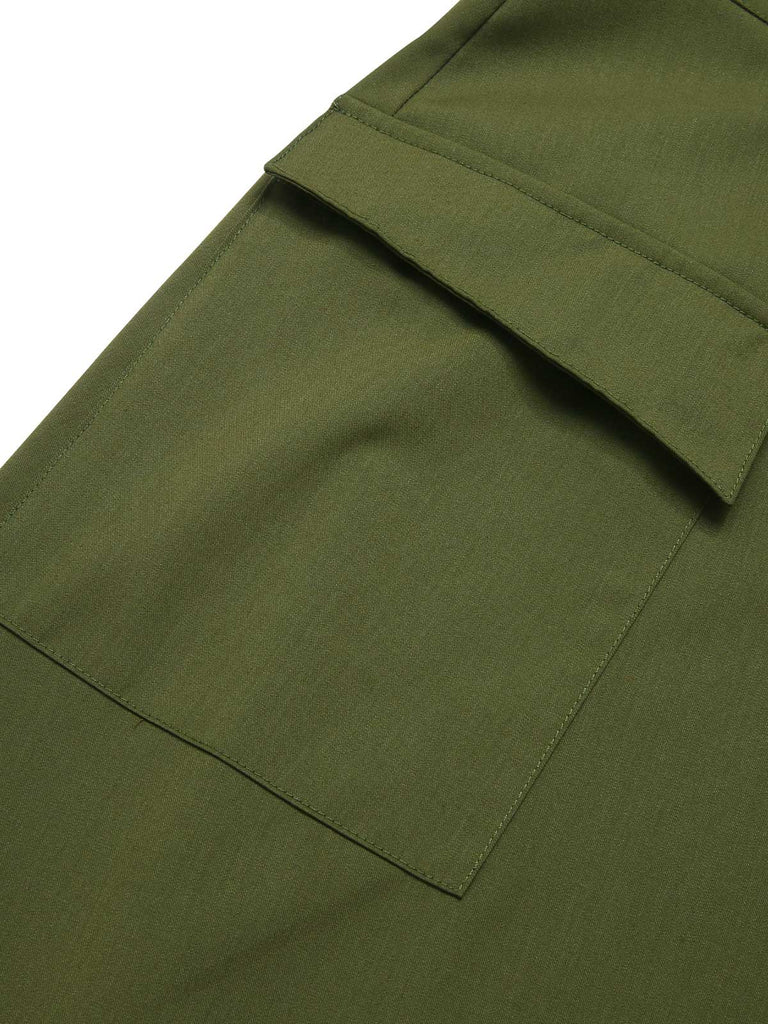 Olive Green 1940s Button Slit Skirt