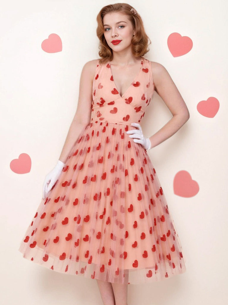 [Pre-Sale] Pink 1950s Halter Heart Mesh Dress